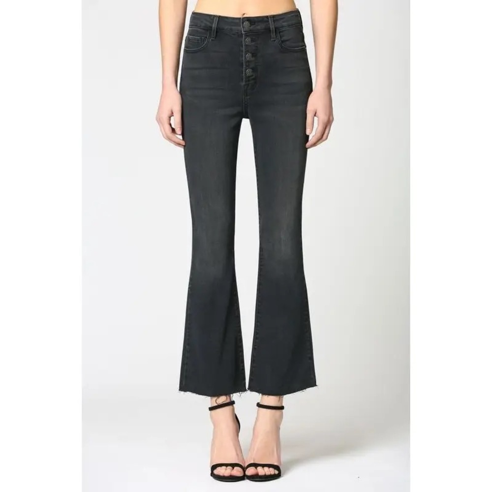 Hidden Jeans Black Exposed 5 Button Stretch Cropped Flare